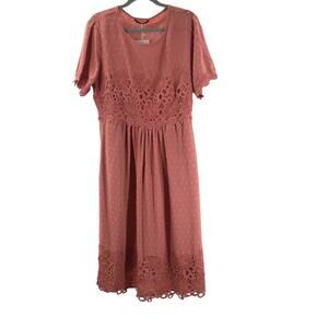 BLOOMCHIC SZ 12 L Peach Short Sleeves Pleated Lace Hem Knee-Length Dress NWT b22